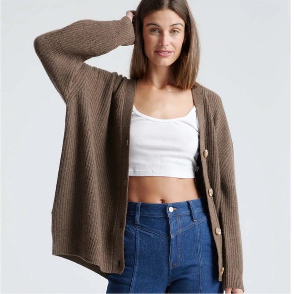 Quince Sweaters - Quince 100% Cashmere Oversized Brown Boyfriend Cardigan Sweater Small